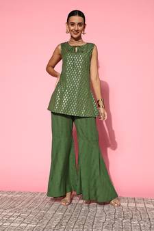 Green printed cotton ethnic-kurtis