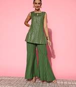 Green printed cotton ethnic-kurtis