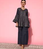 Navy-blue printed cotton ethnic-kurtis