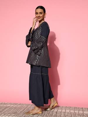 Navy-blue printed cotton ethnic-kurtis 2