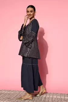 Navy-blue printed cotton ethnic-kurtis