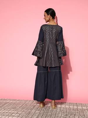 Navy-blue printed cotton ethnic-kurtis 3