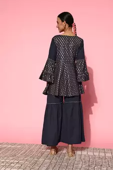 Navy-blue printed cotton ethnic-kurtis