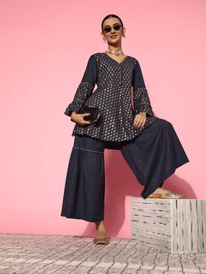 Navy-blue printed cotton ethnic-kurtis 5