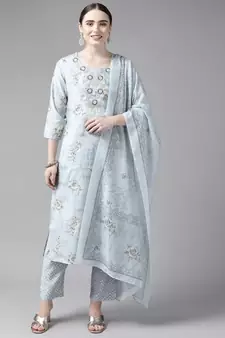 Turquoise printed silk ethnic-kurtis