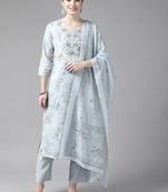 Turquoise printed silk ethnic-kurtis