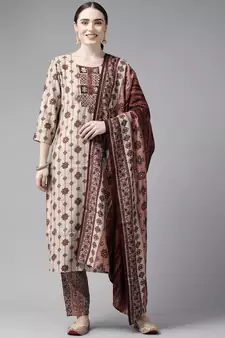 Brown printed silk ethnic-kurtis