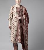Brown printed silk ethnic-kurtis