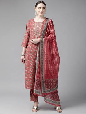 Red printed silk ethnic-kurtis 1