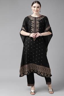 Black printed rayon ethnic-kurtis