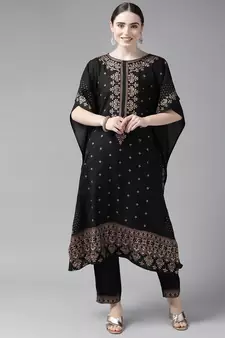 Black printed rayon ethnic-kurtis