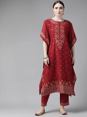 Red printed rayon ethnic-kurtis 1