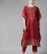 Red printed rayon ethnic-kurtis