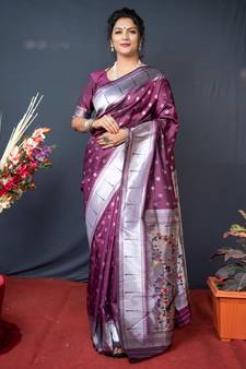 Purple Paithani Silk Saree with Handwoven Work