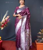 Purple Paithani silk blend Saree with Handwoven Work
