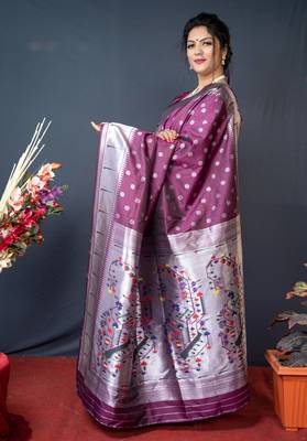 Purple Paithani silk blend Saree with Handwoven Work 4