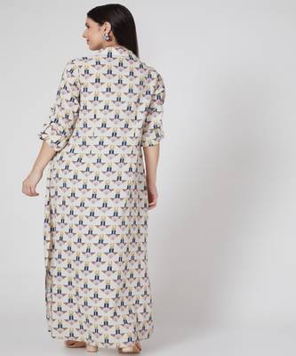 Arrow Print Art Crepe Ankle Length With Roll Up Sleeves Shirt Dress 2
