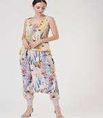 Yellow Bee Garden Art Crepe Top With Stone Bee Garden Low Crotch Pants