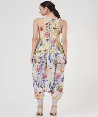 Yellow Bee Garden Art Crepe Top With Stone Bee Garden Low Crotch Pants 2