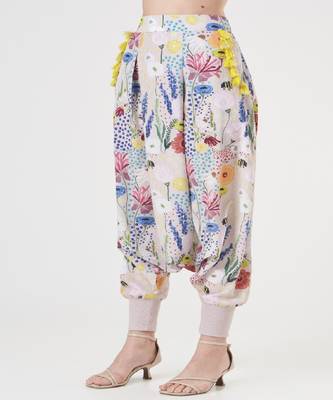 Yellow Bee Garden Art Crepe Top With Stone Bee Garden Low Crotch Pants 3