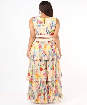 Stone Bee Garden Print Balloon Top With Layered Sharara Pants 2