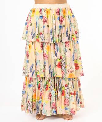 Stone Bee Garden Print Balloon Top With Layered Sharara Pants 3