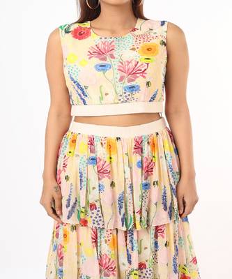 Stone Bee Garden Print Balloon Top With Layered Sharara Pants 4