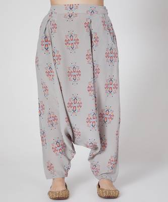 Grey Ikat Buti Print Crepe Top And Low Crotch Pants 3