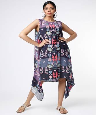 Purple Ikat Star Small Print Crepe Handkerchief Tunic 1