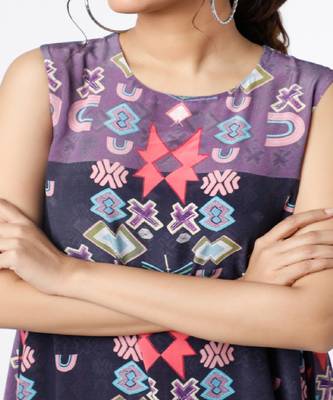 Purple Ikat Star Small Print Crepe Handkerchief Tunic 3