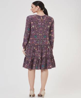 Purple Forest Print Crepe Frill Hem Tunic 2