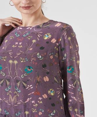 Purple Forest Print Crepe Frill Hem Tunic 3
