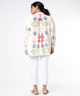 White Small Ikat Star Print Crepe Shirt Tunic 2