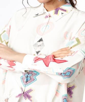 White Small Ikat Star Print Crepe Shirt Tunic 3