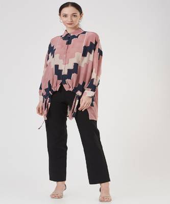 Blush Pink Ladder Print Crepe Shirt Tunic 1