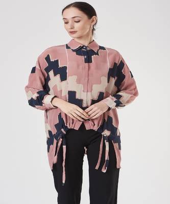 Blush Pink Ladder Print Crepe Shirt Tunic 3