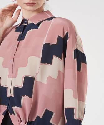 Blush Pink Ladder Print Crepe Shirt Tunic 4