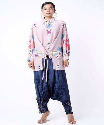 Pink Ikat Star Print Crepe Shirt Tunic 1