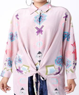 Pink Ikat Star Print Crepe Shirt Tunic 3