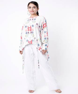 White Small Ikat Star Print Crepe Tunic 1