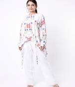 White Small Ikat Star Print Crepe Tunic