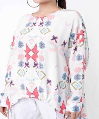 White Small Ikat Star Print Crepe Tunic 3