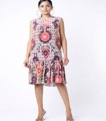 Red Ikat Tribe Print Crepe Frill Hem Tunic