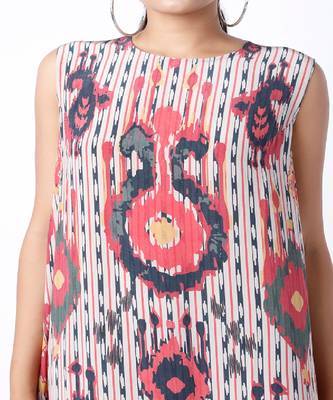 Red Ikat Tribe Print Crepe Frill Hem Tunic 3