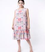 Pink Ikat Star Print Crepe Frill Hem Tunic