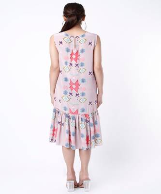Pink Ikat Star Print Crepe Frill Hem Tunic 2