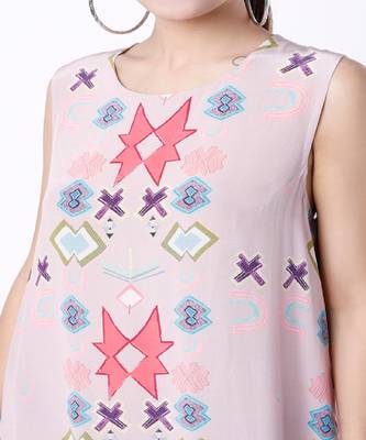 Pink Ikat Star Print Crepe Frill Hem Tunic 3