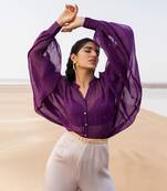 PURPLE CHITTA  IVORY JUMPSUIT WITH PURPLE BRALETTE AND A STATEMENT BELT