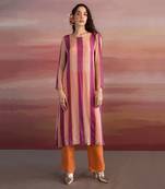Printed Line Embroidered Stripe Kurta With Bralette And Orange Pant