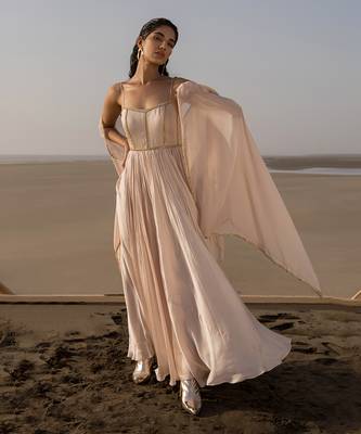 Ivory Backless Anarkali In Line Embroidery With Border Dupatta 1